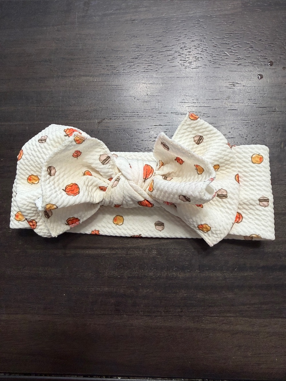 White Kids Headband with Orange & Yellow Acorn Print